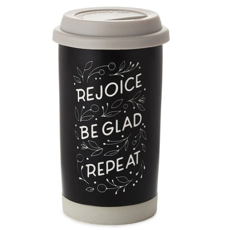 Hallmark Rejoice Repeat Ceramic Travel Mug, 12 Oz. 1 Hallmark Rejoice Repeat Ceramic Travel Mug, 12 Oz.