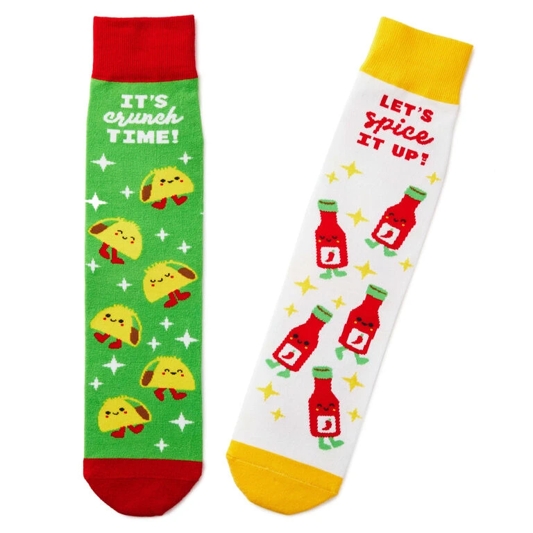 Hallmark Tacos And Hot Sauce Better Together Funny Crew Socks 1 Hallmark Tacos And Hot Sauce Better Together Funny Crew Socks