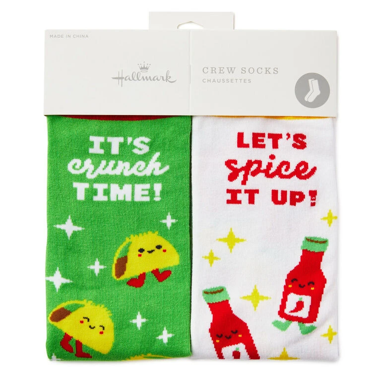 Hallmark Tacos And Hot Sauce Better Together Funny Crew Socks 2 Hallmark Tacos And Hot Sauce Better Together Funny Crew Socks - Image 2